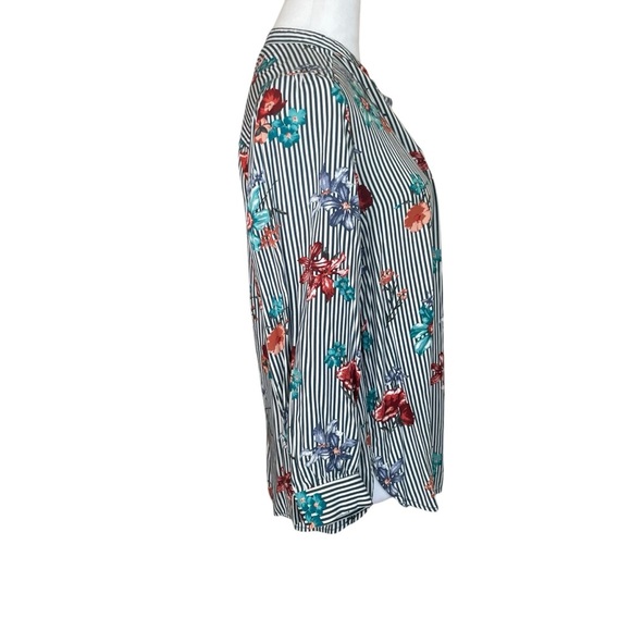 Loft Outlet Floral Blouse Button Down Shirt Size LP Stripes Collar Petite Office - Picture 4 of 10